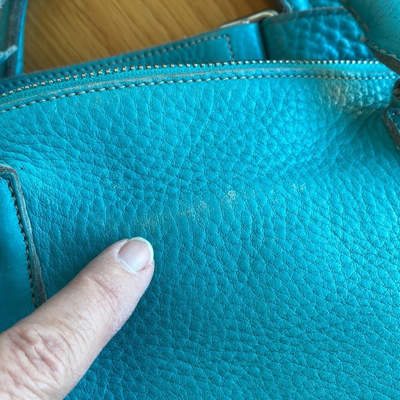 ROOTS 🇨🇦 Turquoise Textured Leather Handbag with Shoulder / Crossbody Strap - Picture 17 of 17